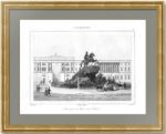 Памятник Петру I в Петербурге (Медный всадник). 1838г. Подлинная антикварная гравюра