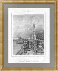 Колокольня Никольского собора. Петербург. 1838г. Старинная гравюра - антикварный подарок