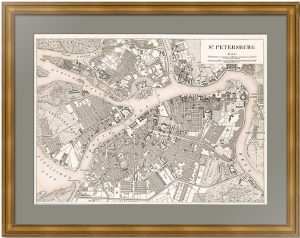 Антикварный план Санкт-Петербурга 1844 года. Хек. Достойный подарок в кабинет руководителя