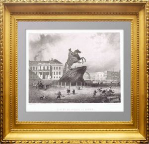 Памятник Петру I или Медный всадник. 1853г. Демартре/Руарг. Старинная гравюра