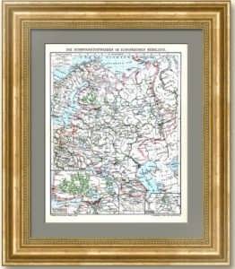 Водные и железнодорожные пути Европейской Росси. 1912г. Карта. Подарок железнодорожнику
