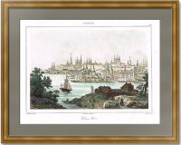 Казань, вид города. Акварельная раскраска. №1. Леспинас/Леметр. 1838г. Антикварная гравюра