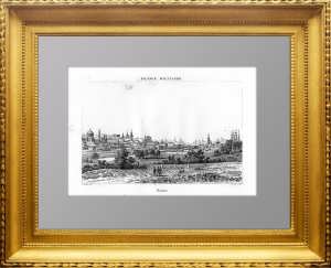 Панорама Москвы. 1839г. Старинная миниатюрная гравюра, стильный антикварный подарок