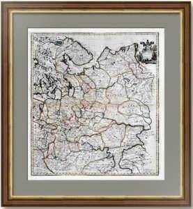 Старинная карта "Mосковия в Европе". 1721г. Сенекс.  Музейный экземпляр. Подарок в кабинет