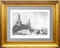 Москва. Святые ворота и стены Кремля.1844г. Викерс