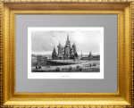Москва. Cобор Василия Блаженного. 1853г.  Руарг. Старинная гравюра, антикварный подарок