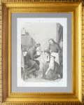 Екатерина I вымаливает прощение у Петра I. 1864г. Антикварная литография