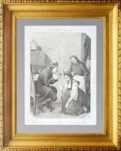 Екатерина I вымаливает прощение у Петра I. 1864г. Антикварная литография