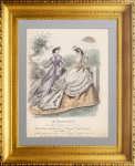Парижская мода. Платье для летних прогулок. 1855г. Ручная раскраска. Le Printemps