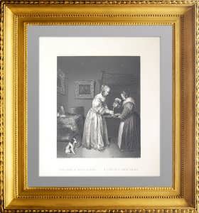 Дама в атласном платье. 1655/1845г. Терборх / Пейн. Старинная гравюра