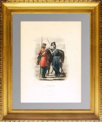 Казаки в парадной офицерской форме. 1855г. Aнтикварная гравюра