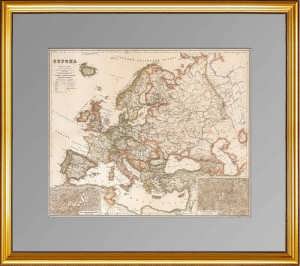 Карта Европы на русском языке. Ок. 1900г. Большой настенный формат. Редкость