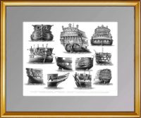 История флота. 1870г. Корабли с 1747 по 1868 гг. Старинная гравюра - подарок моряку