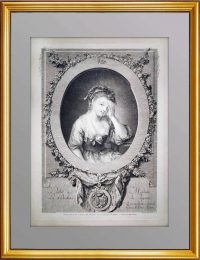 Портрет девушки 1773г. Грёз/Ингуф. Старинная гравюра, музейный экземпляр