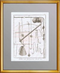 Рыбная ловля. 1776 г. Лист N5.  Крючки и приспособления. Антикварная гравюра 