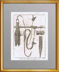 Рыбная ловля. 1776 г. Лист N2. Крючки и приспособления. Антикварная гравюра