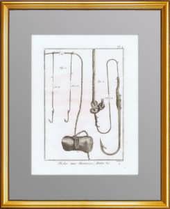 Рыбная ловля. 1776 г. Лист N4. Крючки и приспособления. Антикварная гравюра