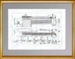Восьмиколёсный локомотив. Продольный разрез. 1861 г. Антикварная гравюра