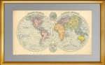 Карта мира (полушария). 1896г. Старинная карта - антикварный подарок