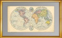 Карта мира (полушария). 1896г. Старинная карта - антикварный подарок