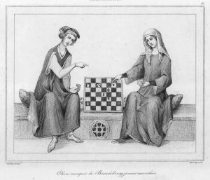 Маркграф Оттон IV Бранденбургский, играющий в шахматы. 1838г. Гравюра. Антикварный подарок