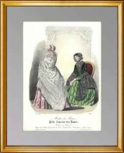 Весенняя уличная мода. 1848г. Ручная акварельная раскраска. Старинная гравюра