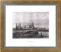 Москва. Вид Кремля с Москва-реки. 1853г.  Руарг. Старинная гравюра, антикварный подарок