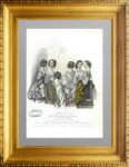 Праздничные причёски и платья.  1856г. Париж. Акварельная раскраска. Старинная гравюра