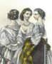 Праздничные причёски и платья.  1856г. Париж. Акварельная раскраска. Старинная гравюра