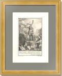 Петр Великий, осененный славой. 1790г. Старинная гравюра XVIII века