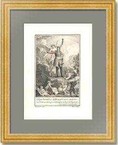 Петр I Великий, осененный славой. 1790г. Старинная гравюра XVIII века