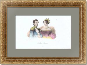Николай I с супругой Александрой Фёдоровной. 1838г. Верне. Старинная гравюра