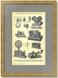 Электрический телеграф II. 1896г. Антикварная гравюра.