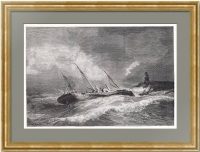Крушение императорской яхты «Ливадия». 1878г. Похитонов/Меуль. Антикварная гравюра