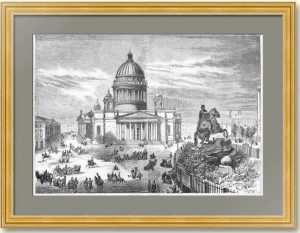 Петербург. Исаакиевский собор. 1858г. Старинная гравюра. 25x36