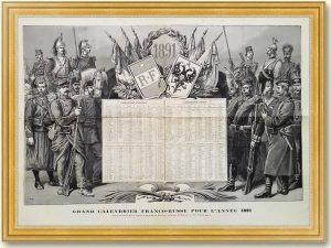 Календарь Россия-Франция на 1891 год. 57x78! Франко-русский союз. Старинная гравюра
