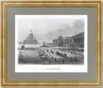 Петербург. Исаакиевский мост зимой. 1855г. Старинная гравюра - антикварный подарок
