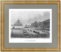 Петербург. Исаакиевский мост зимой. 1855г. Старинная гравюра - антикварный подарок