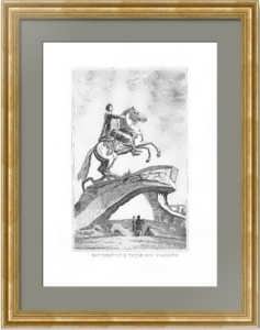 Петербург. Памятник Петру I. 1835г. Фальконе. Старинная гравюра
