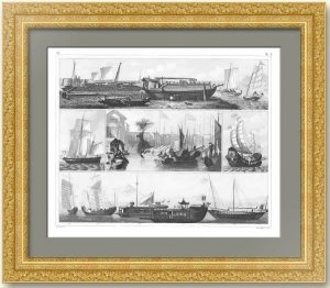 История флота. 1857г. Кораблестроение востока. Старинная гравюра