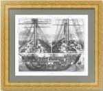 История флота. 1857г. Французский военный корабль. Старинная гравюра