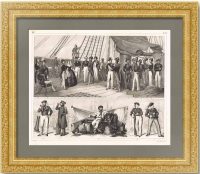 История флота. 1857г. Морская униформа. Старинная гравюра