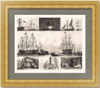История флота. 1857г. Будни морского флота.  Старинная гравюра
