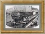 Кронштадт. Док и стапель - строительство корабля. 1859г. Старинная гравюра