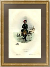 Молодой русский зимой (коньки). 1843г. Антикварная литография, акварель