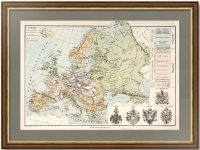 Европа. Старинная политическая карта. 1882г. Антикварный подарок