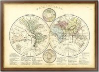 Карта Мира. Глобулярная проекция. 1845г. Старинная карта - антикварный подарок