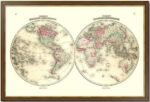 Полушария. Старинная карта Мира. 1864 г. Джонсон (45x70!)