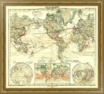 Карта Мира - океанические течения и межконтинентальные коммуникации. 1869г.