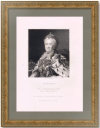 Екатерина II. Портрет. 1853г. Рослин/Вудман. Старинная гравюра. Музейный экземпляр